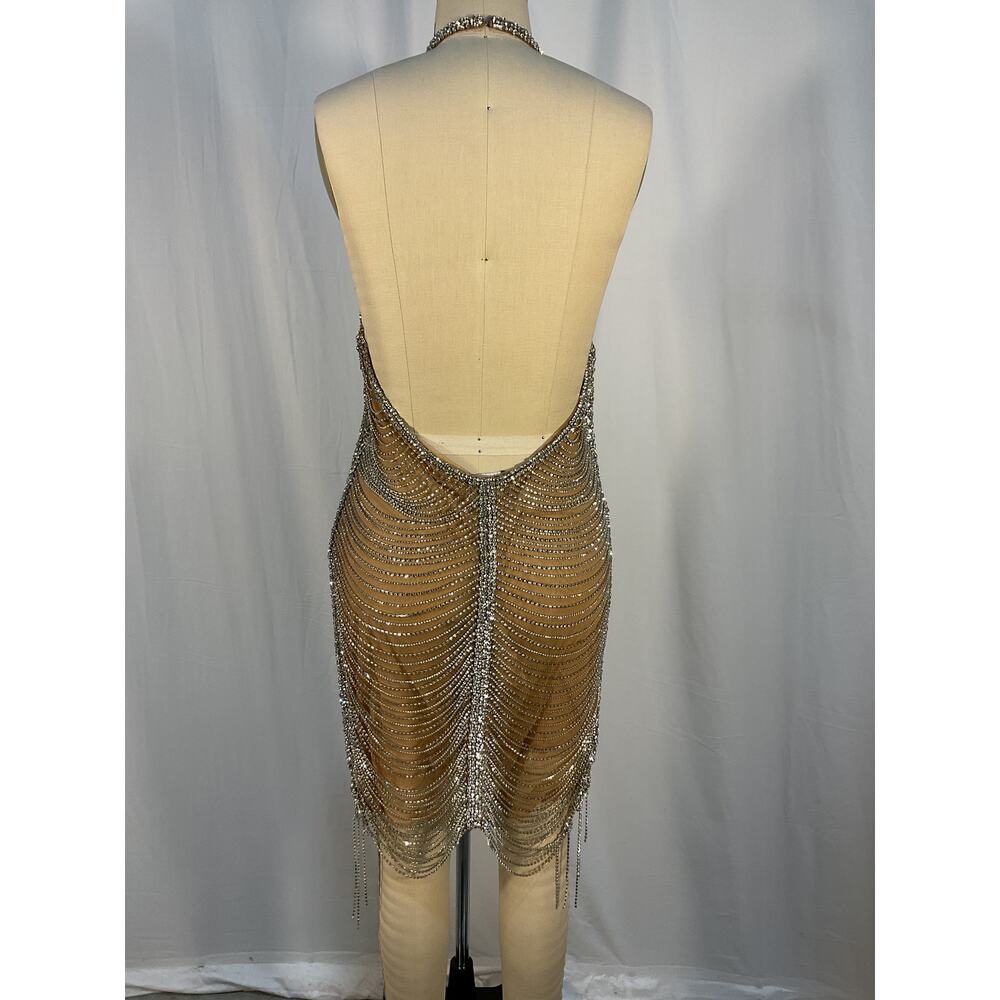 Retrofete “Irina” Silver and Nude Backless Dress - Picture 4 of 6